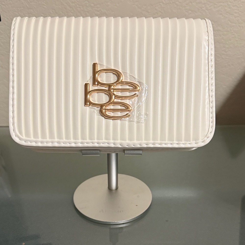 Bebe Off White Clutch with Gold Accent - Nadine Pleats Flap Crossbody Bag